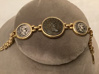 Ancient Coin Motif Gold Tone Bracelet