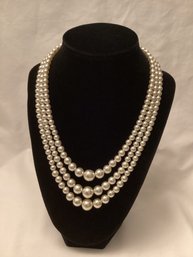 Vintage Japan Triple Strand Graduated Faux Pearl Necklace