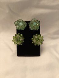 Two Pair Vintage Green Clip On Earrings