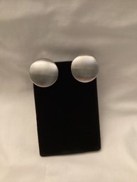 Vintage Signed Coro Atomic Style Silver Tone Button Clip Earrings