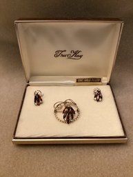 Tru-Kay 12Kt Gold Filled Brooch & Earring Set In Original Box