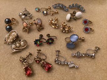 13 Pair Vintage Screw Back & Clip Earrings