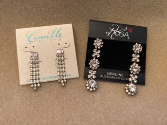 Prom Season! Two Pair Genuine Austrian Crystal Post Drop Earrings