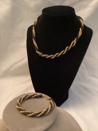 Vintage Black & Gold Braided Bead Necklace & Bracelet Set