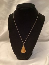 Vintage Raw Stone Pendant On Silver Tone Necklace