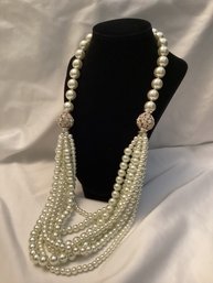 Multi Strand Rhinestone & Faux Pearl Costume Necklace