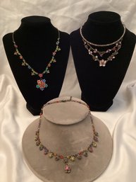 Floral Enamel & Rhinestone Necklaces