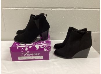 Two Pair New Womens Black Wedge & Heel Ankle Boots