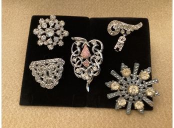 Silver Tone Rhinestone Brooches