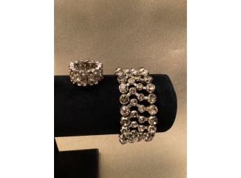 Stunning Rhinestone Accordion Stretch Bracelet With Matching Ring