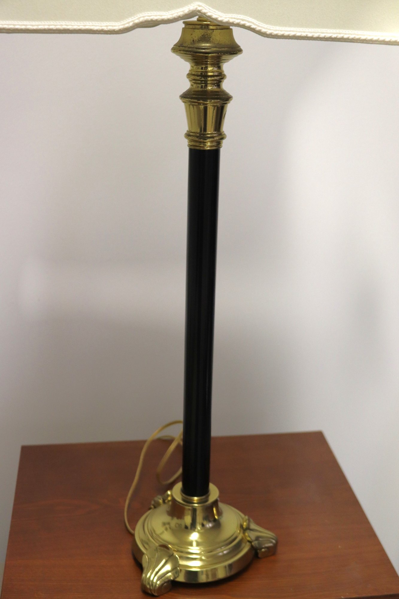 Pair Of Tall Candlestick Lamps With Brass Bases And Custom Shades