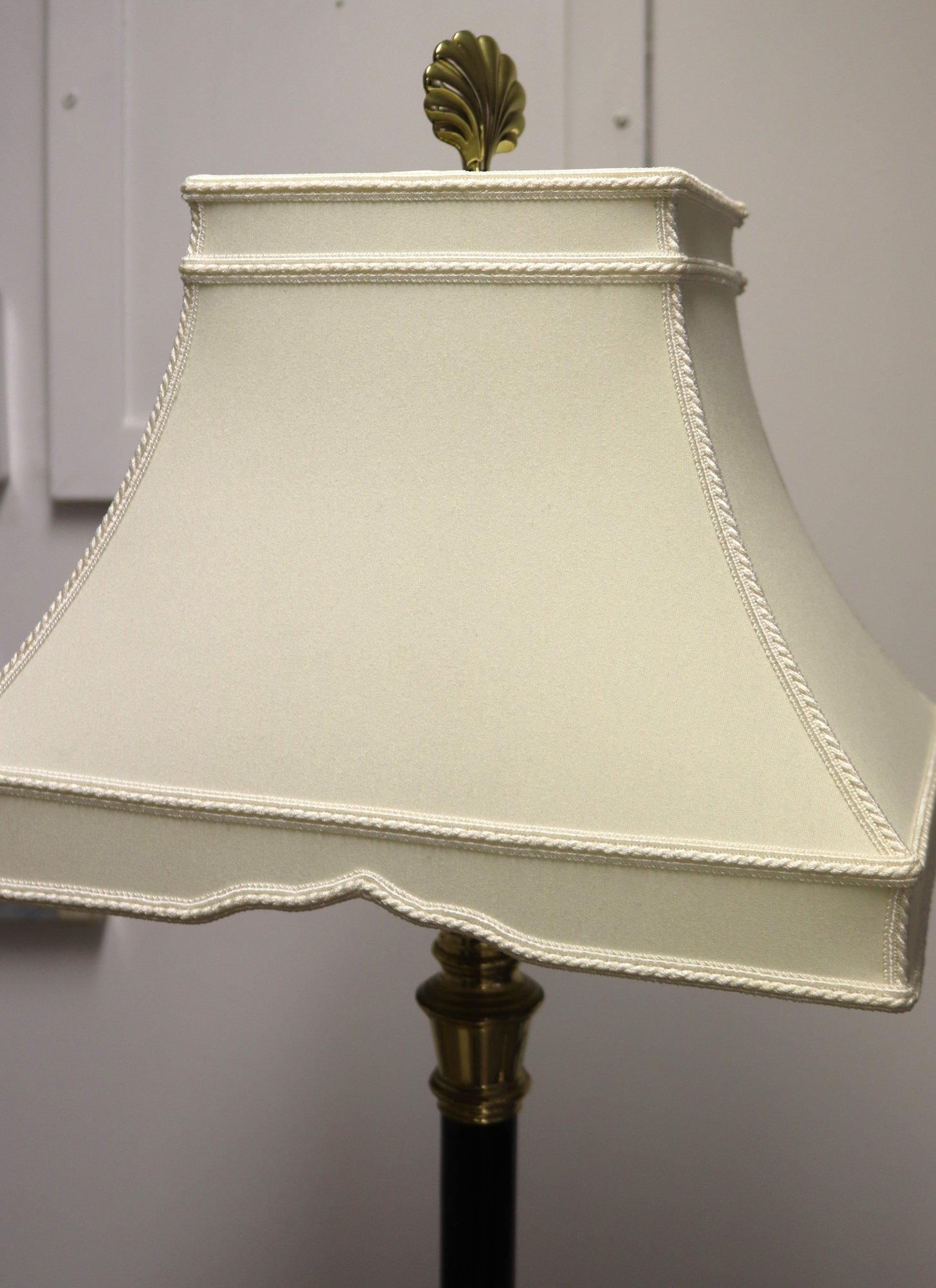 Pair Of Tall Candlestick Lamps With Brass Bases And Custom Shades