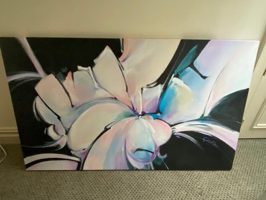 80s LG Contemporary Floral Painting By R Carroll Davis 3 X 5 Ft