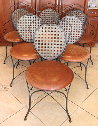Italian Regency Wrought Iron Dining Chairs By Hearthstone Ent. With Lattice Backrest Including 2 Armchairs And