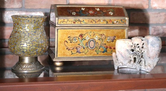Home Decor As Pictured Includes Soapstone Sculpture, Candle Holder And Decorative Chest