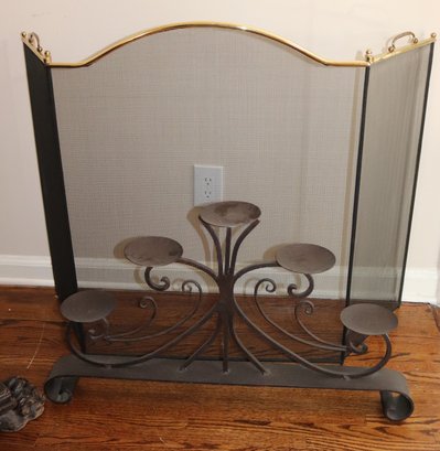 Stylish Fireplace Screen Includes A Large Heavy Wrought Iron Candle Holder, Great For Home Decor
