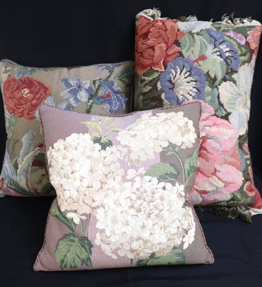 Three Floral Accent Pillow With Down Filled Cushions.