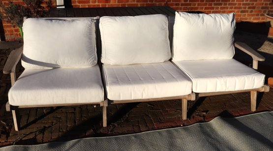 MCM Style Modway Outdoor 3 Seat Bench With White Cushions