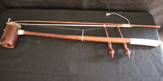 Vintage Chinese Instrument With Bow Measuring 29 Inches