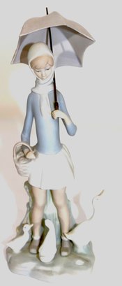 Lladro Porcelain Figurine Girl With Umbrella And Geese