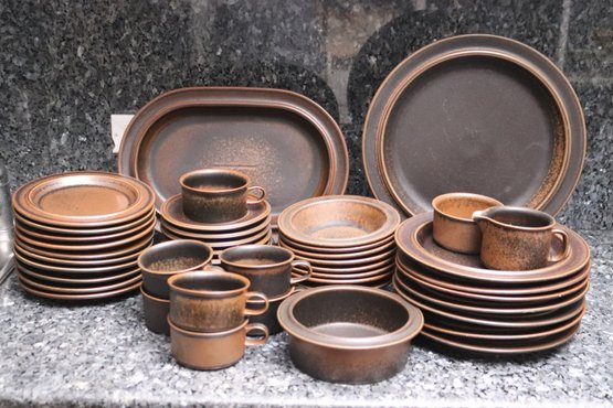 Set Of Vintage Arabia Finland Ruska Brown Dinnerware.