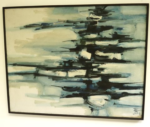 Mid Century Modern Abstract Oil Painting On Canvas