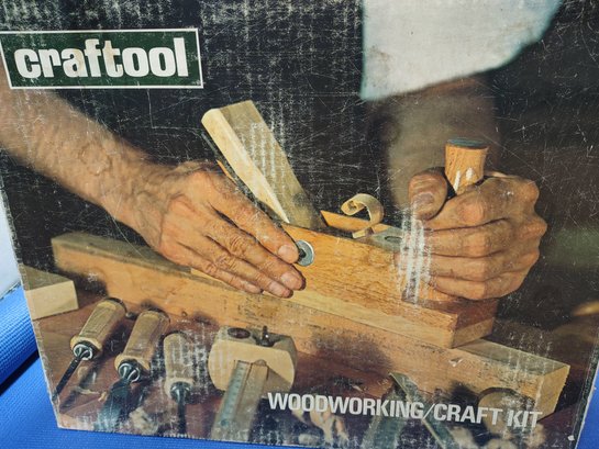 VINTAGE WOODWORKING CRAFT KIT WITH NICE VARIETY OF WOODWORKING TOOLS AS SHOWN IN PHOTOS