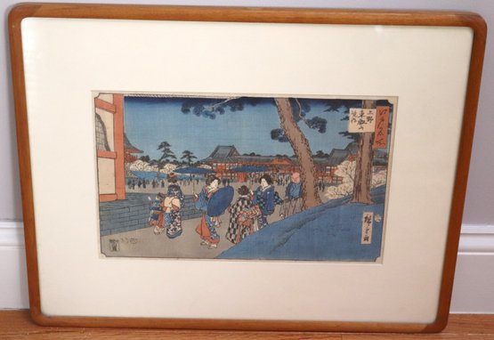 Japanese Antique Hand Colored Woodblock With Print Label Attributed To Hiroshige, 1853.