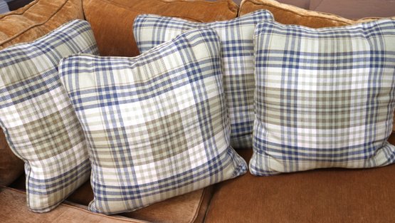 Set Of 4 Plush Forest Toned Plaid Down Filled Pillows