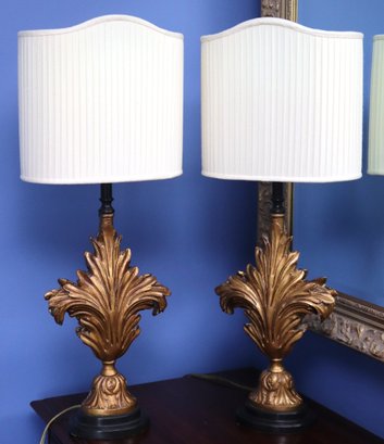 Pair Of Gold, Italian Style Table Lamps With Venetian Pleated Silk  Shades.