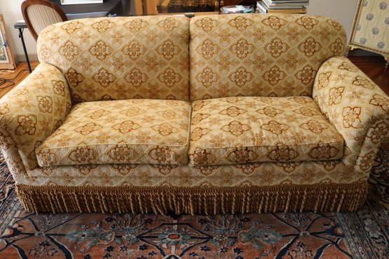 Traditional Style Custom Sofa In Beige/brown/gold Tones With Tassel Accents