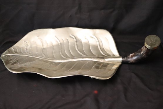 Large Leaf Shaped Platter With Horn Handle