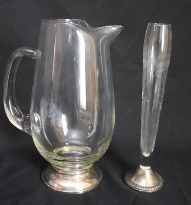 Two Vintage Glassware Items With Sterling Silver Bases.