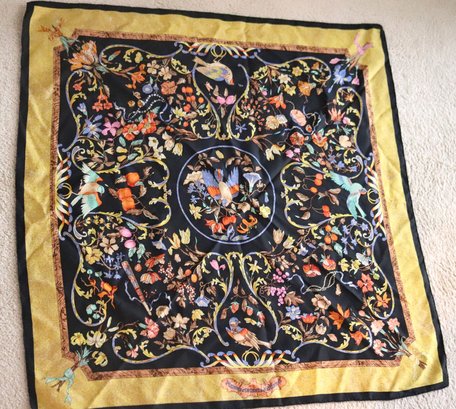 Hermes Black Silk Scarf Pierres DOrient Et DOccident With Hand Rolled Edges, Measuring 35 Inches Square