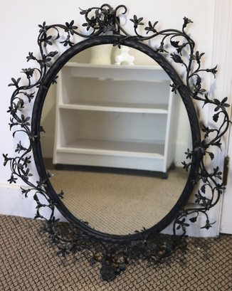 Ornate Metal Wall Mirror With Floral Design Approx. 26 X 32 Inches