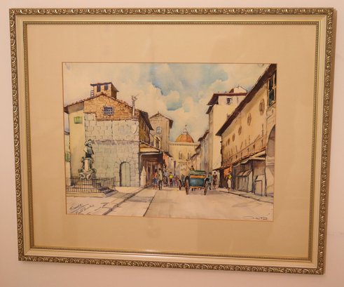 Signed MCM Watercolor Painting Of Ponte Vecchio, Florence, Italy.