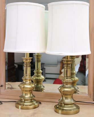 Pair Of Handsome Brass Column Lamps By Stiffel