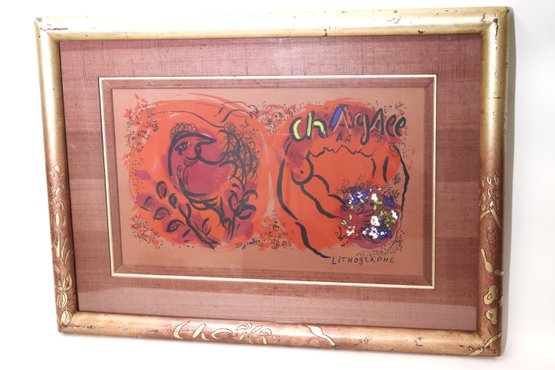 Rare Vintage Marc Chagall Lithograph I Professionally Framed With Raw Silk Mat