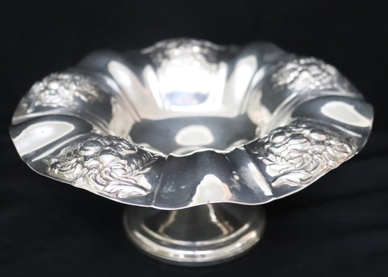 Sterling Silver Floral Pedestal Candy Dish By Hunt Silver-weighted