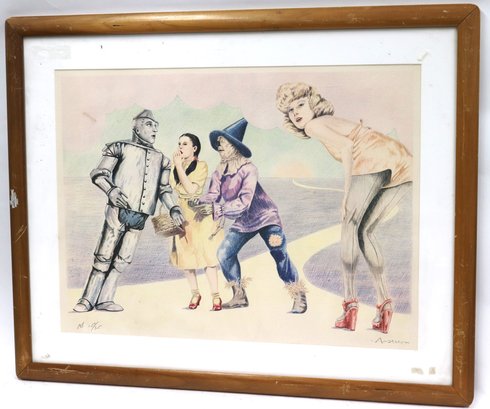 Limited Edition Lithograph With Wizard Of Oz Characters & Pin Up Girl Signed Lola Anderson