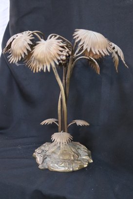 Brass Palm Tree Lamp Base With Hole For Wire Ca. 1970s.