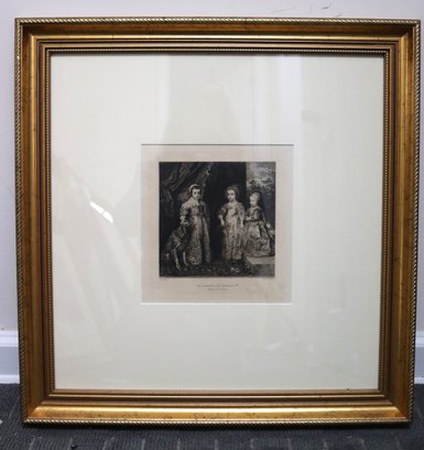 .Adorable Vintage Print Of The Children Of Charles 1st In Shiny Gold Frame.