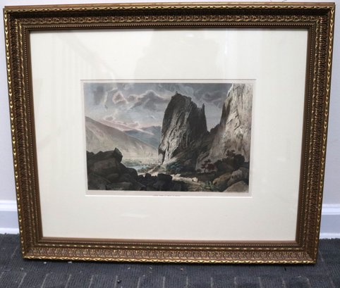 Vintage Print Of The Castle Ruins At Arco By R. Peterell In Gold Frame With Foliate Design