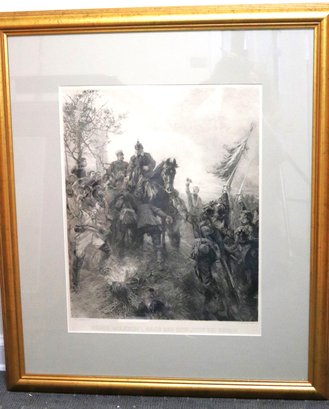 Vintage Print Of Konig Wilhelm 1st At The Battle Of Sedan By E. Forberg Matted & Framed