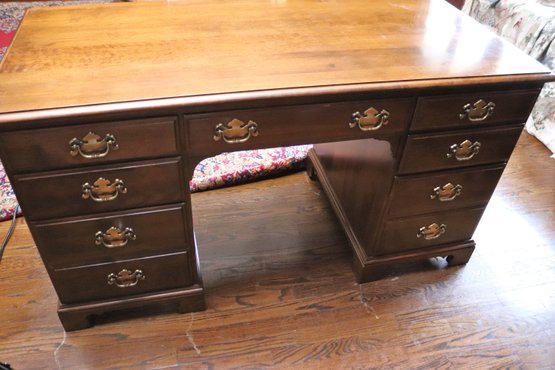 Ethan Allen Double Sided Executive Desk With File Drawers And Bookcase Storage