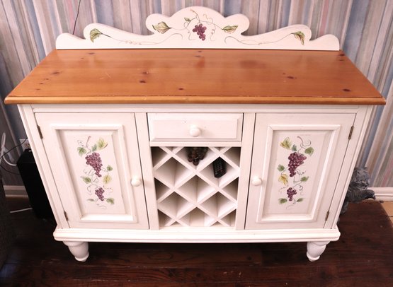 Country Pine Painted Buffet Cabinet With Wine Rack.