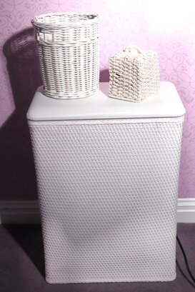 Home Accessories Include A Hamper, Wastebasket And Tissue Box Holder