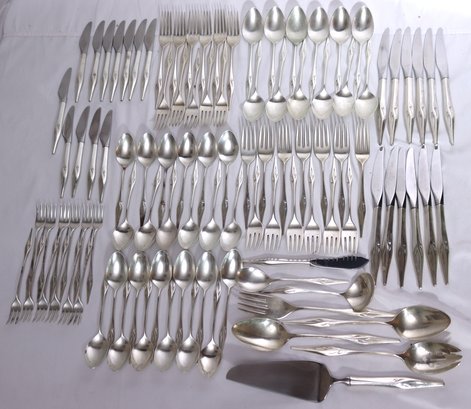 WALLACE STILL MOOD PATTERN STERLING SILVER FLATWARE SET-SERVICE FOR 12 PLUS EXTRAS, 113 PC TOTAL