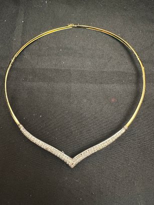 14K YG Double Hinged 17 Inch Diamond Chevron Necklace