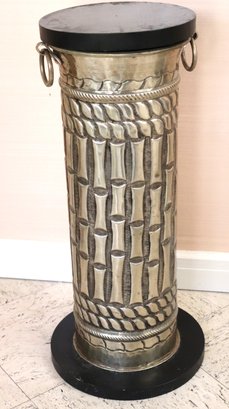Vintage Swivel Top Pedestal With Silver Metal Body In A Bamboo Design